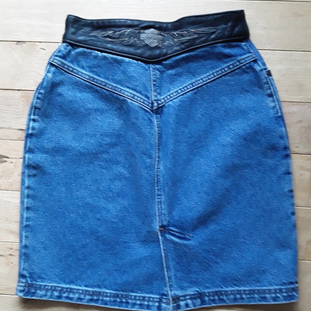 Harley Davidson Leather Denim Mini Skirt - Picture 3 of 7